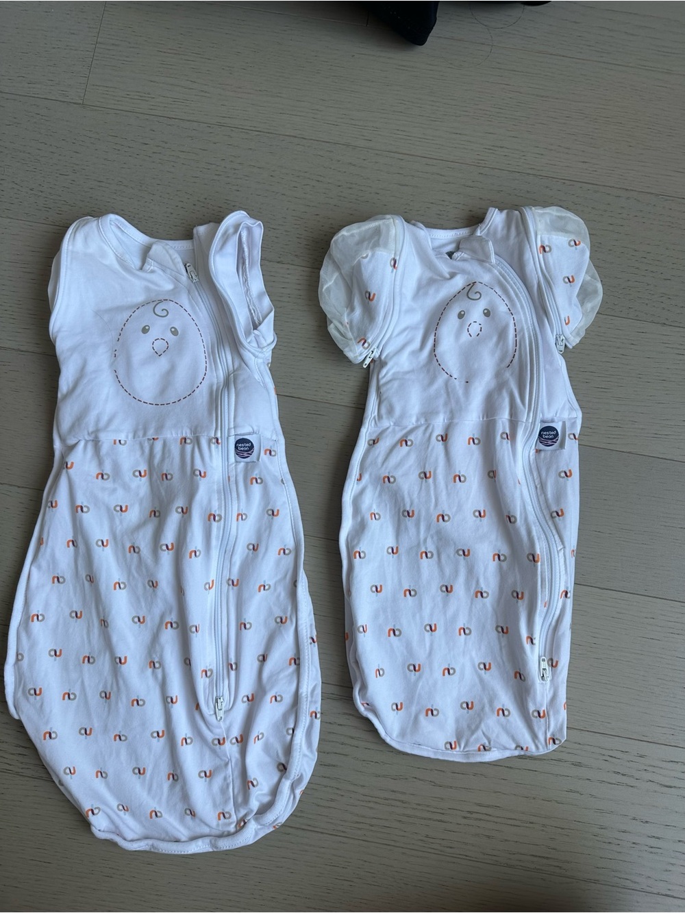Pack of 2 Nested Bean White Sleep Sacks with Orange Accent